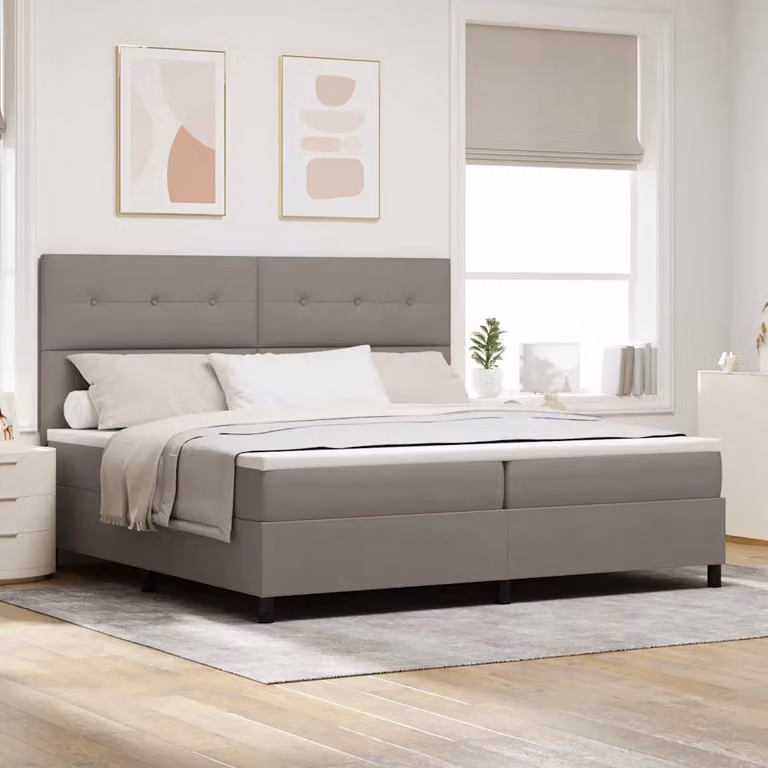 Letto a molle con testiera Talpa vidaXL in tessuto beige o grigio L: 200 cm, P: 200 cm, H: 203 cm