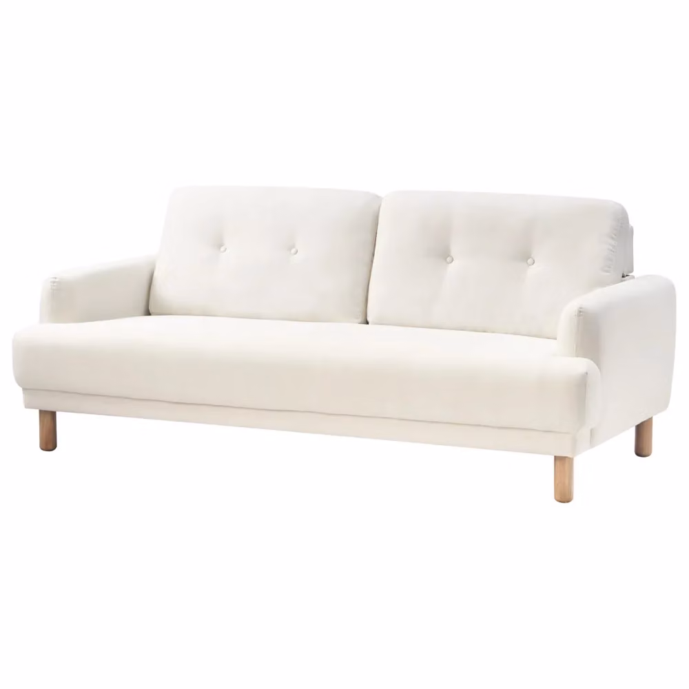 Divano a 3 posti Beliani in tessuto bianco con gambe in legno di gomma per soggiorno classico e contemporaneo L: 199 cm, P: 85 cm, H: 90 cm – 2