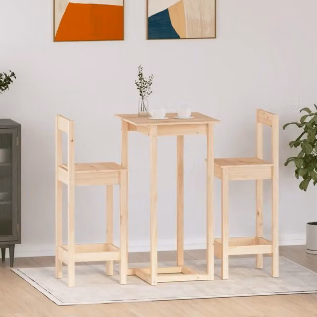 Set da giardino vidaXL in legno di pino beige composto da 3 pezzi con tavolo quadrato e 3 sedie