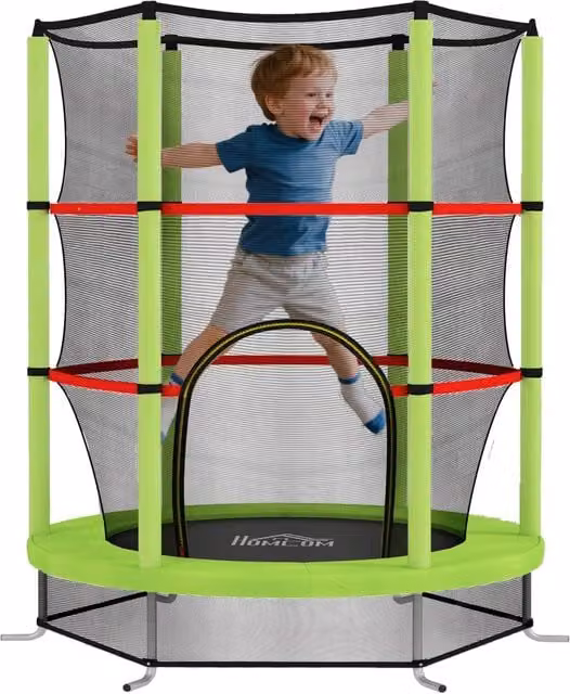 Trampolino Elastico per Bambini Minimal con Rete di Sicurezza Verde L: 140 cm, P: 190 cm