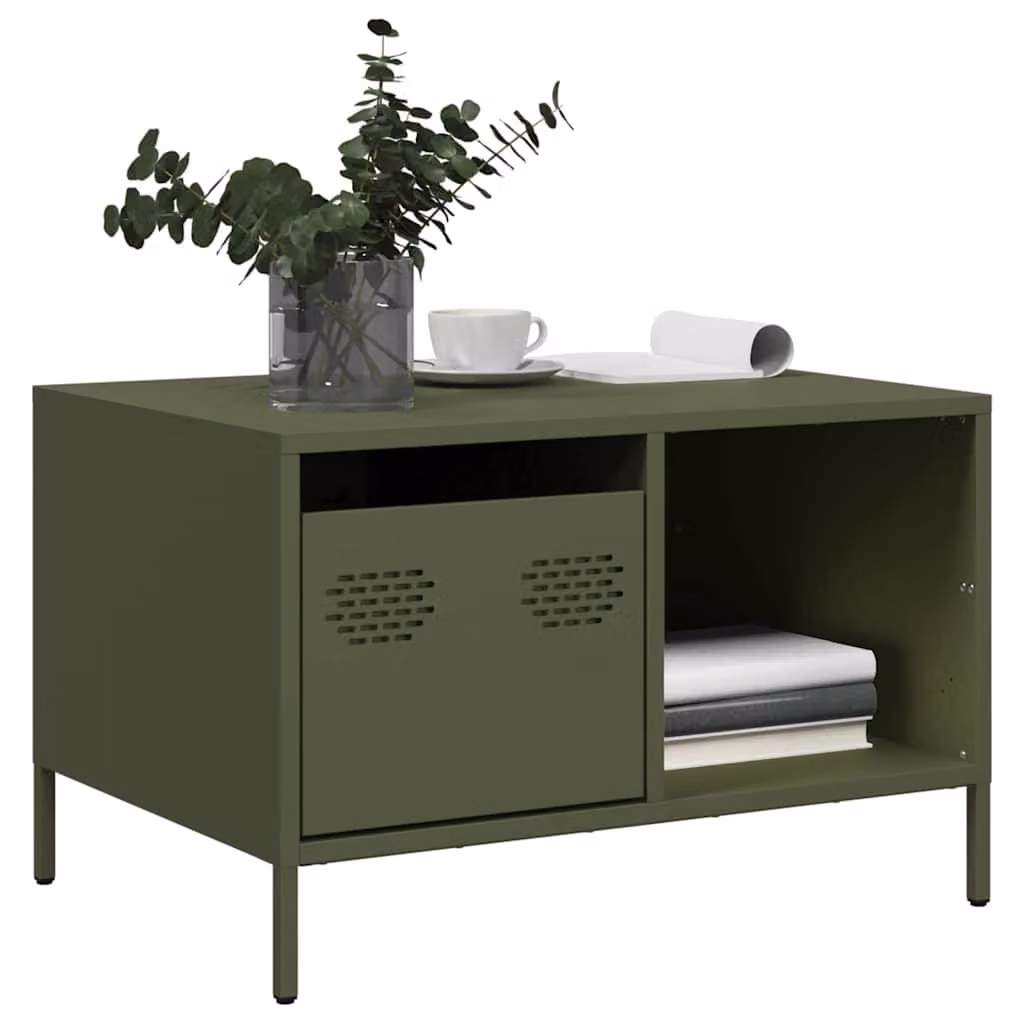 Tavolino vidaXL in metallo verde, design industriale, L: 68,5 cm, P: 50 cm, H: 43,5 cm