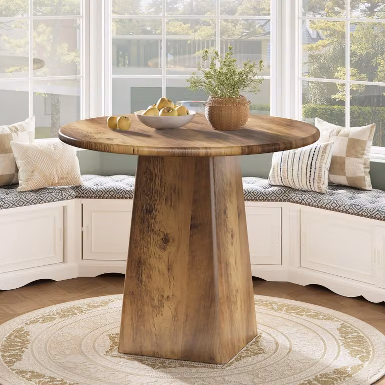 Tribesigns Tavolo da pranzo rotondo da 80 cm, per 2-4 persone, piccolo tavolo da pranzo in stile country con base quadrata per sala da pranzo, marrone rustico