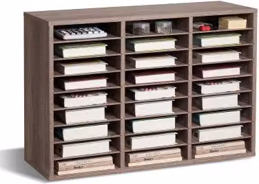 Organizzatore per documenti VEVOR con 27 scomparti in legno truciolato, smistatore per ufficio con ripiani rimovibili, nero e grigio