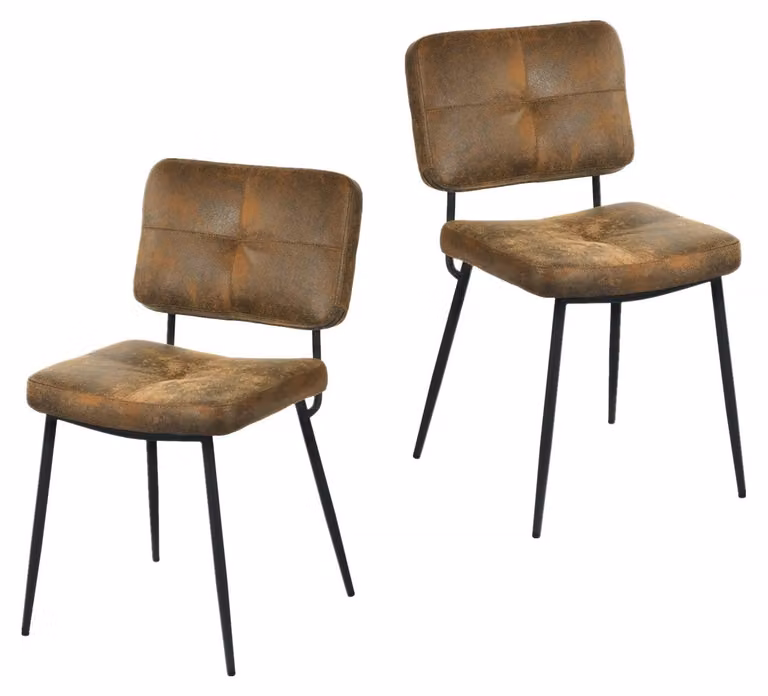 Sedie da pranzo in stile scandinavo vintage – Set di 2 – Tessuto di cotone marrone – Design ergonomico con gambe in metallo
