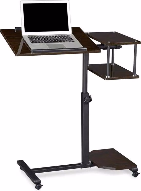 Supporto regolabile per notebook, in legno, nero, 100x77x40 cm, con rotelle