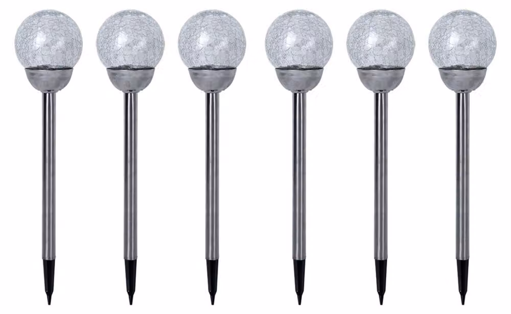 6x Lampada solare a LED, acciaio inox argento, globo di vetro rotto, H 56 cm