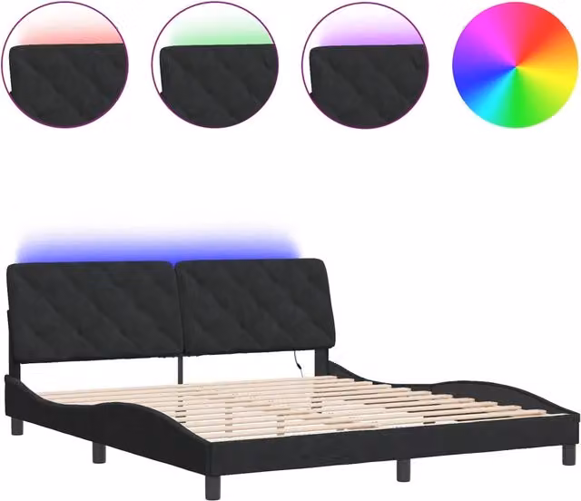 Letto matrimoniale | Letto per adulti | Giroletto con LED senza Materasso Nero 180x200 cm in Velluto