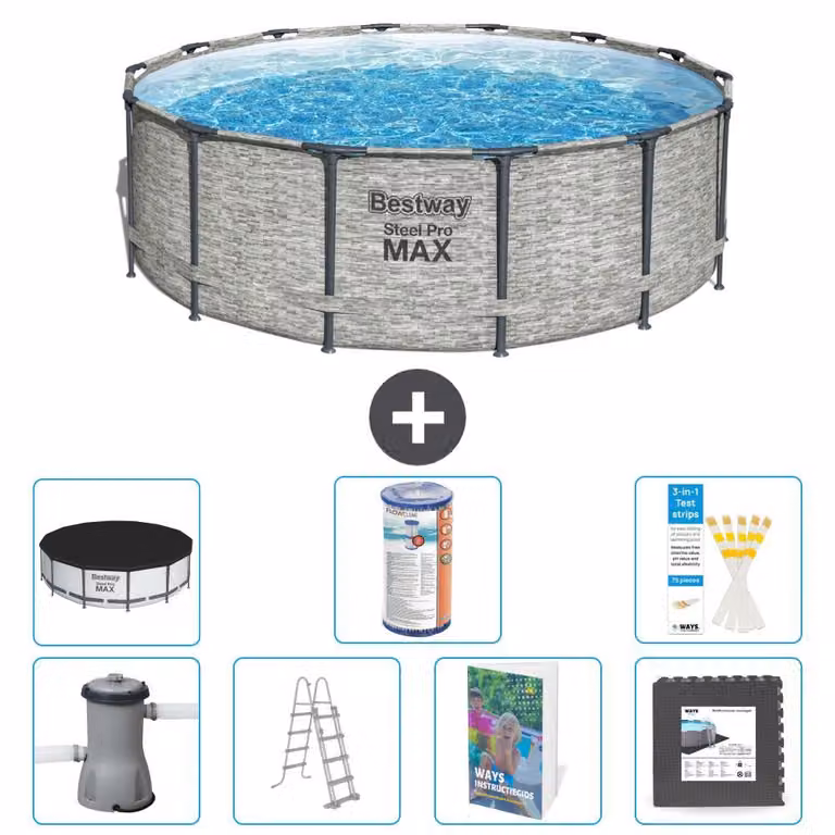 Bestway Steel Pro MAX, piscina in acciaio, forma rotonda, dimensioni 427x122 cm, composta da 6 parti, modello S563