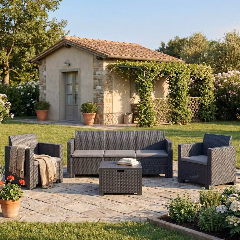Dmora set Salotto da Esterno Admiral Nero Antracite, 5 Posti Antiurto, Waterproof, Lavabile  Italy