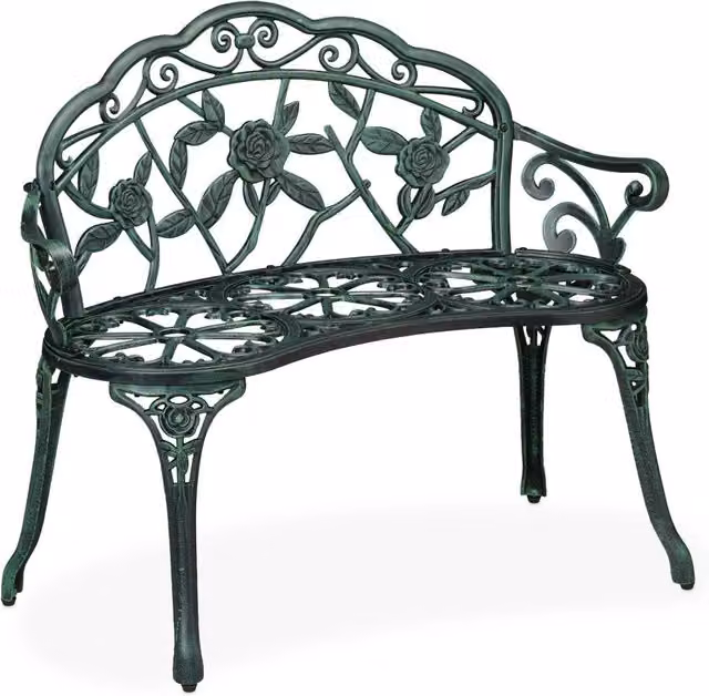 Panchina da giardino design antico comfort 120 x 60 x 45 cm per 2 persone in alluminio fuso marrone 13_0016731