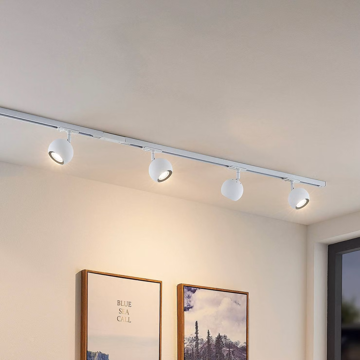 Sistema a binario Lindby Linaro, GU10, 4 luci, bianco, Ø 9 cm Linaro Lindby, dimmerabile, Bianco / Opale, Corridoio, Metallo, Moderno