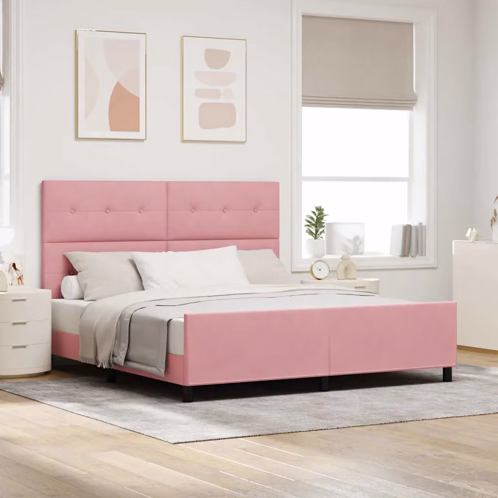 Letto a molle con testiera vidaXL in velluto rosa, L/P/H: 180 x 200 x 280 cm – 1