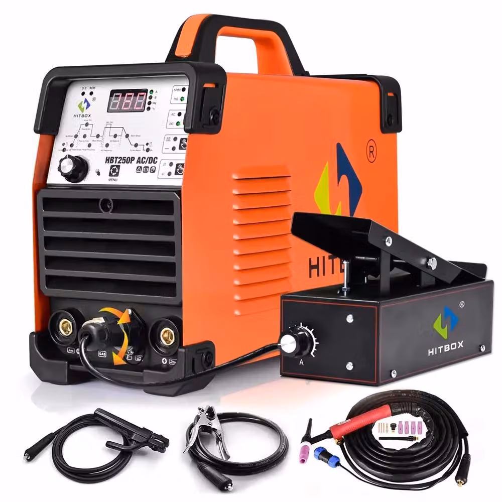 Saldatrice TIG/MMA - HBT250P AC/DC - 200 A - TIG ad alta frequenza - a impulsi - con pedale - 220 V - Oro