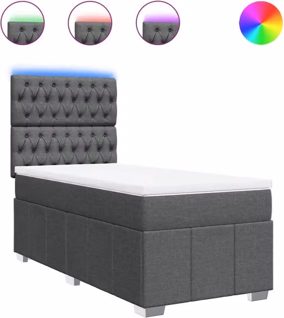 Letto singolo | Letto per adulti | Giroletto a Molle con Materasso Grigio Scuro 90x190 cm Tessuto