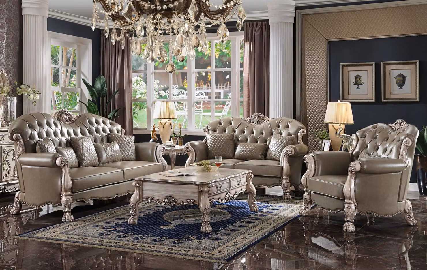 Barock Chesterfield Sofagarnitur Klassische Sofa Möbel Couch Garnitur Sofas