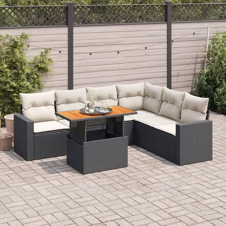 Maison Exclusive - Set da giardino 7 pezzi con cuscini in polyrattan nero