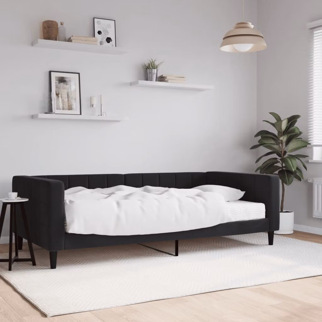 vidaXL Divano Letto in Velluto Nero con Materasso L/P/H: 223 x 100 x 68 cm