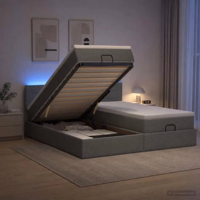 Letto Ottomano con Materasso e Illuminazione LED vidaXL Grigio e Bianco L: 200 cm, P: 200 cm, H: 203 cm – 1