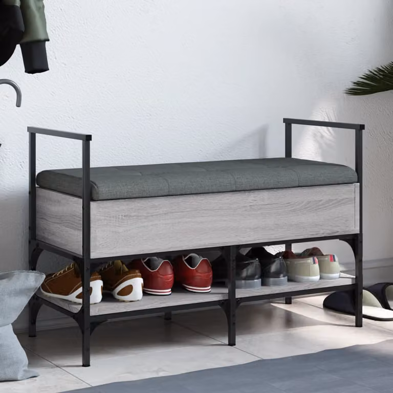 Panca porta scarpe vidaXL moderna in legno e metallo, Grigio, L: 85,5 cm, P: 42 cm, H: 57,5 cm