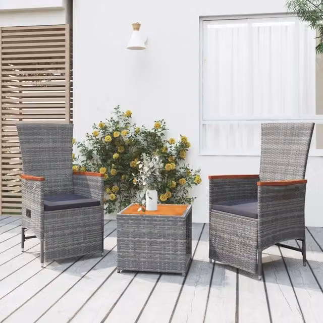 Set Mobili Giardino 3pz Grigio Polyrattan Legno Massello Acacia 3157654