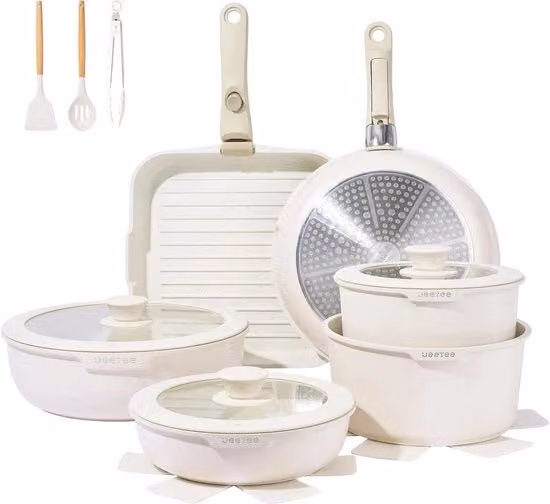 Set di pentole con manico rimovibile - 26 pezzi - Induzione e forno resistente - Inclusi padelle da cottura e padelle da brasatura