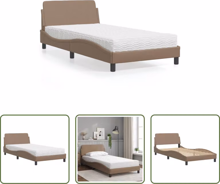 The Living Store Letto con materasso cappuccino-marrone 100x200 cm in ecopelle