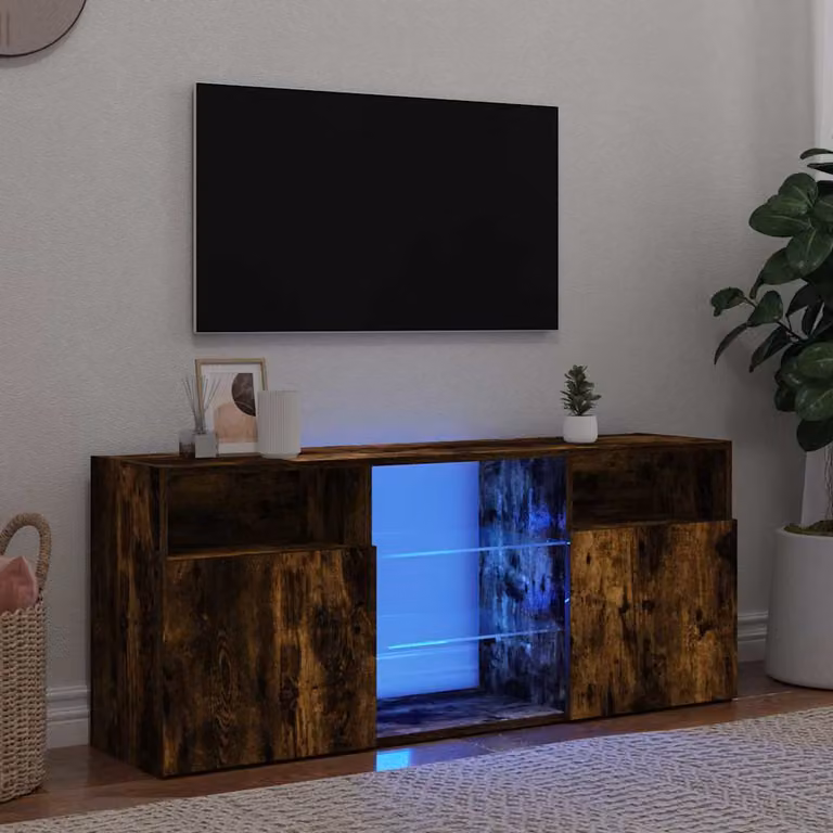 vidaXL Mobile Porta TV con Luci LED in Rovere Fumo e Marrone L: 120 cm, P: 30 cm, H: 50 cm