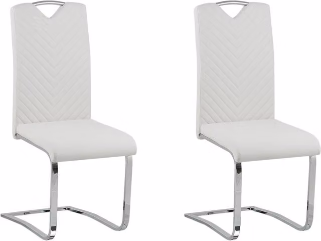 Set di 2 sedie da pranzo BELIANI moderne in ecopelle bianco lucido con base a sbalzo e schienale alto