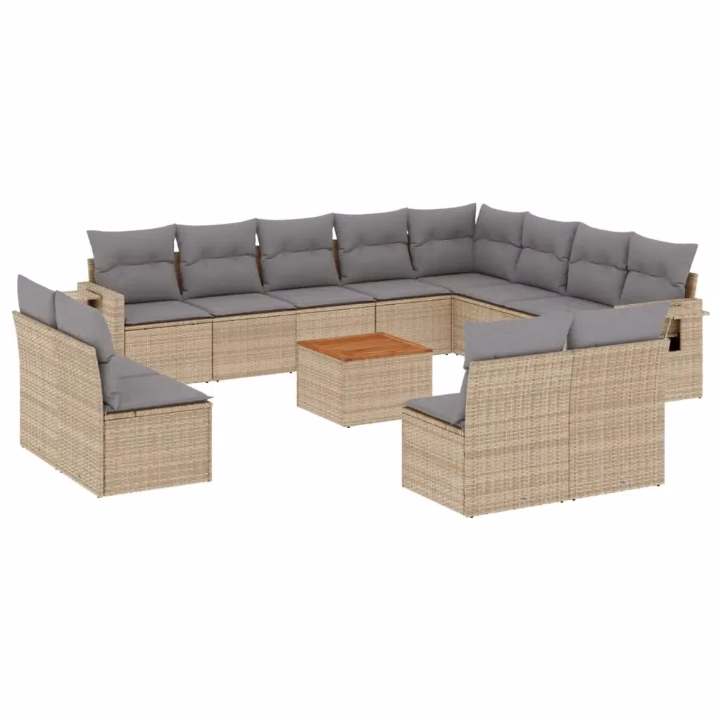 vidaXL Set Divano da Giardino a L 13 pz in Polyrattan con Cuscini Beige e Grigio – 2