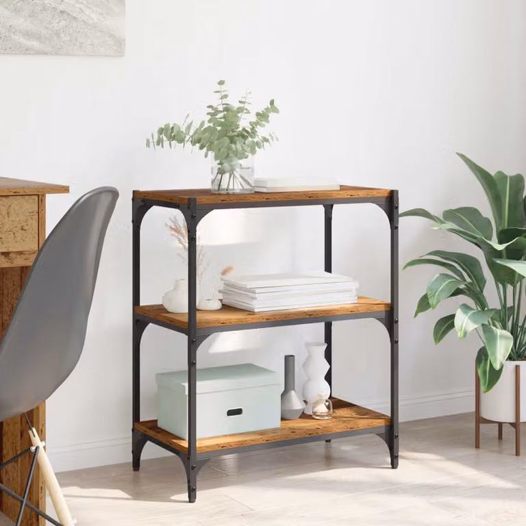 Armadio per libri in stile industriale vidaXL in legno e metallo, colori nero, marrone e antracite, L: 60 cm, P: 33 cm, H: 70,5 cm