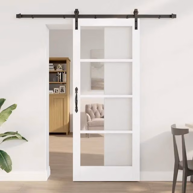 Porta scorrevole moderna vidaXL ORKDAL in legno e vetro, Bianco e Nero, L: 83 cm, H: 202 cm – 1