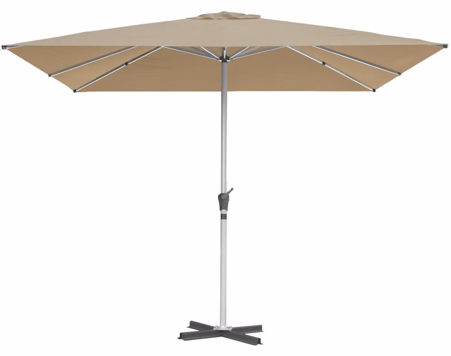 Ombrellone quadrato, 300 x 300 cm, con struttura a croce, color beige, realizzato in poliestere da 240 g/m², con protezione UV UPF 50+