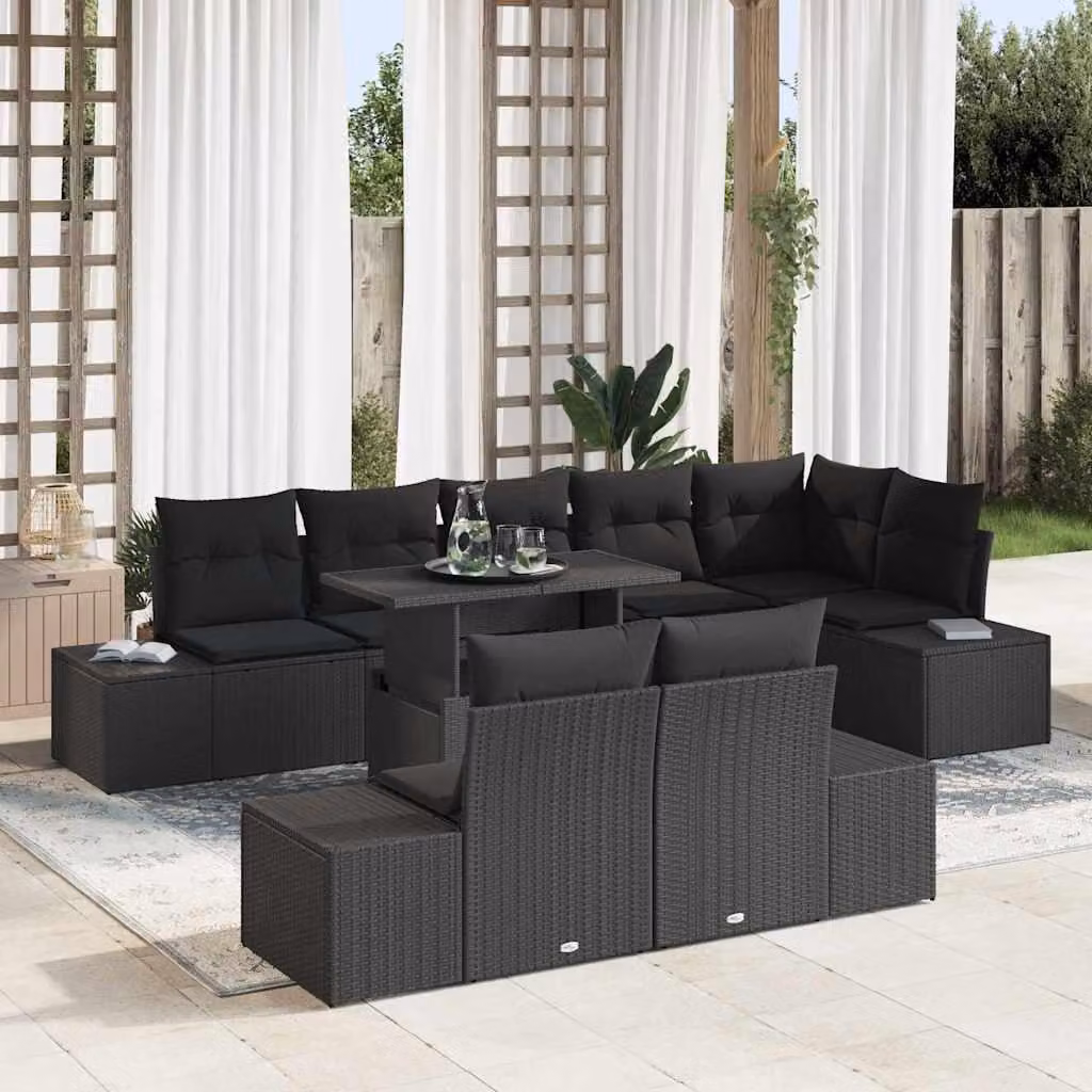 Maison Exclusive - Set da giardino composto da 9 pezzi, divano in rattan sintetico nero