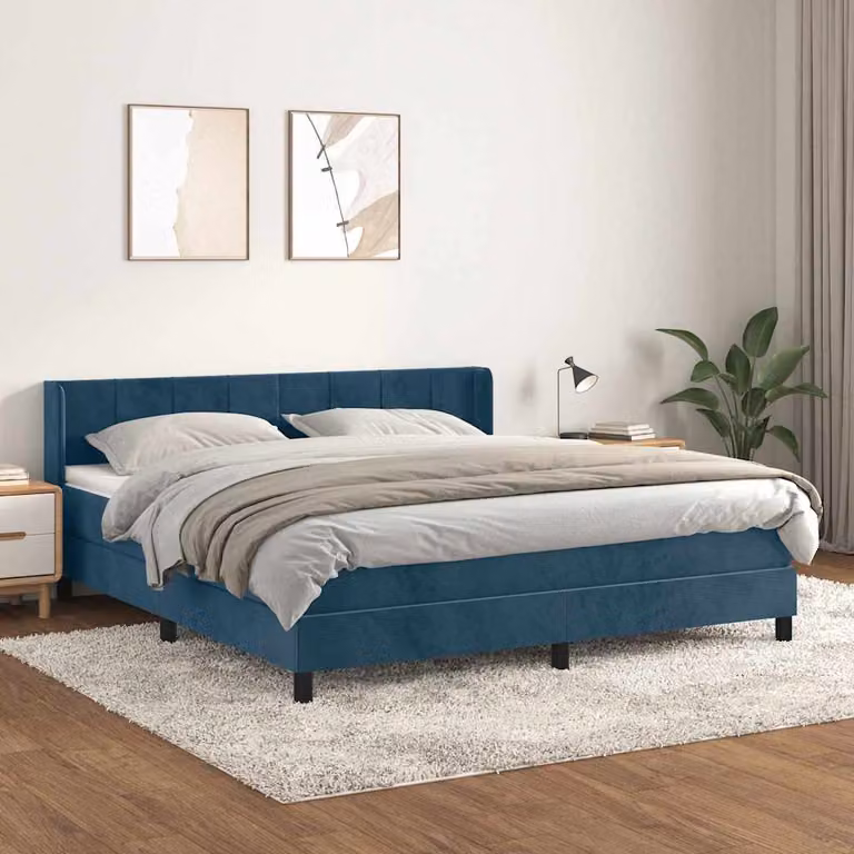 vidaXL Giroletto a Molle con Materasso Ibrido in Velluto Blu Scuro L/P/H: 180 x 200 x 88 cm