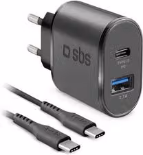 Kit Caricabatterie TEKIT Wall Charger con USB Type-A e USB Type-C da 18W Power Delivery, Nero