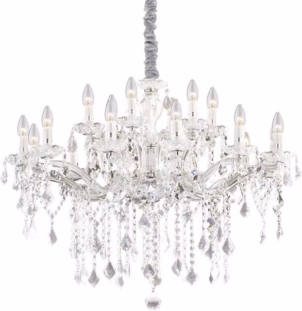 Lampadario a sospensione classico Ideal Lux Florian in metallo e cristallo con 18 luci E14 disponibile in cromo o oro/ottone