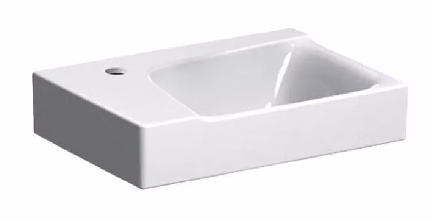 Geberit Xeno 2 lave-mains avec trou pour robinetterie à gauche, sans trop-plein, 40x28 cm blanc avec KeraTect, 500528011, 500.528.01.1, 500.528.01.1
