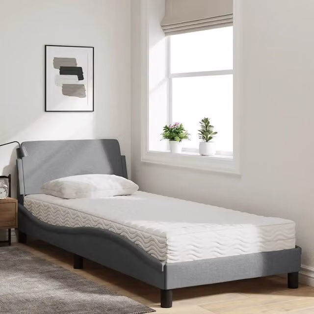 Letto con Materasso Dover Grigio Chiaro 90x190 cm in Tessuto 3208304