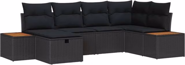 Set Divano da Giardino vidaXL a L in Polyrattan Nero con Cuscini e Tavolino da Esterno