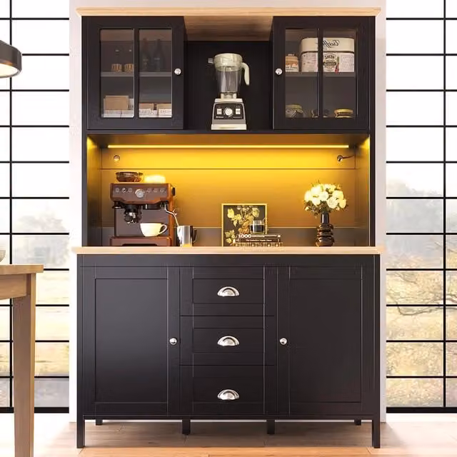 Armadio da cucina moderno Xylo con illuminazione LED integrata, Bianco e Nero, L: 120 cm, P: 40 cm, H: 179 cm – 1