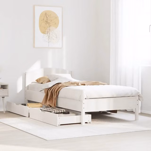Letto singolo in legno massello di pino bianco con cassetti stile rustico vidaXL L/P/H: 195.5 x 74.5 x 80.5 cm