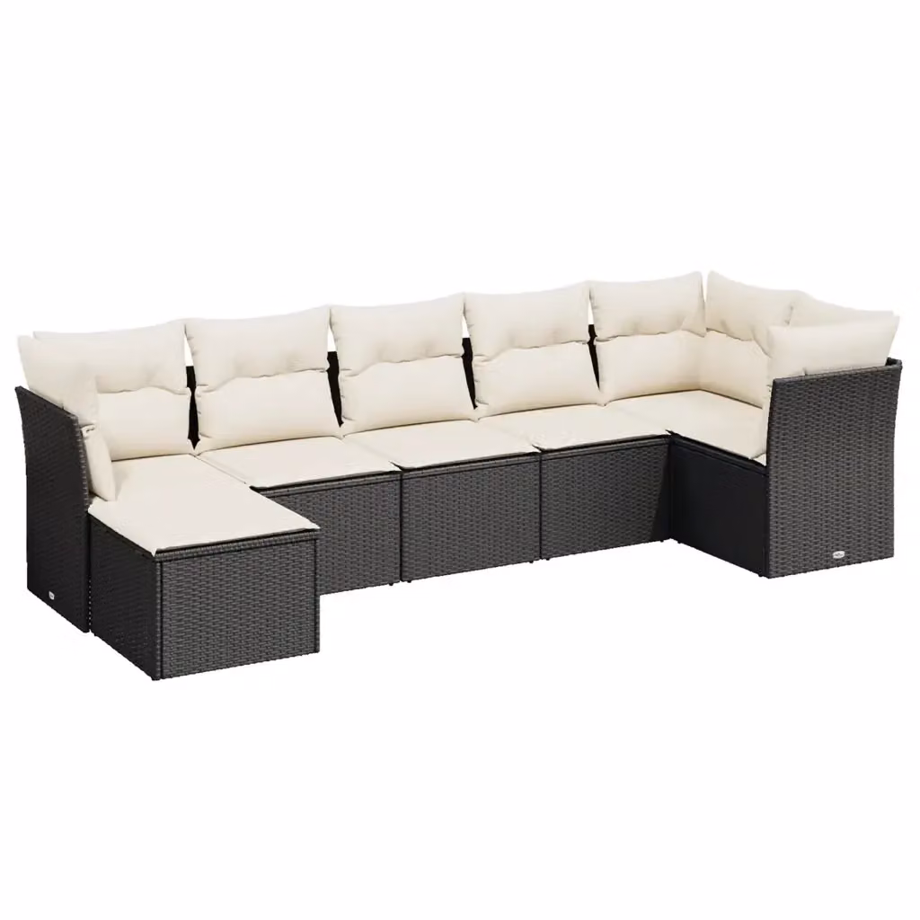 Set Divano da Giardino a L vidaXL con 7 Cuscini, Struttura in Metallo e Polyrattan, Nero e Bianco – 2