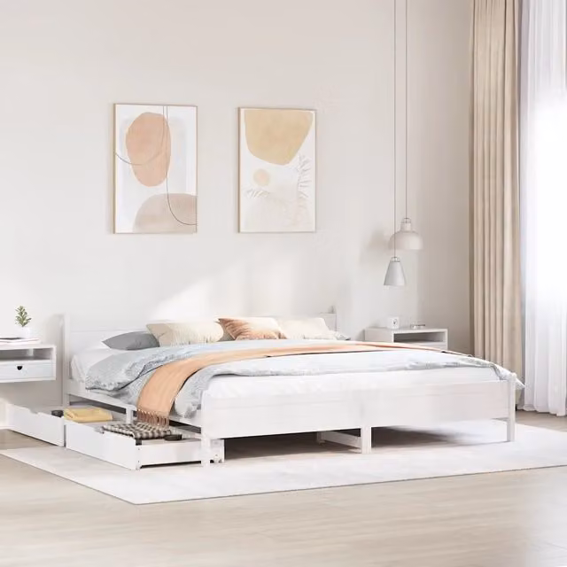 Giroletto senza Materasso Bianco 200x200 cm Legno Massello Pino 3309759