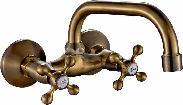 Miscelatore per lavabo da montare a parete, in bronzo, a due manopole, per bagno