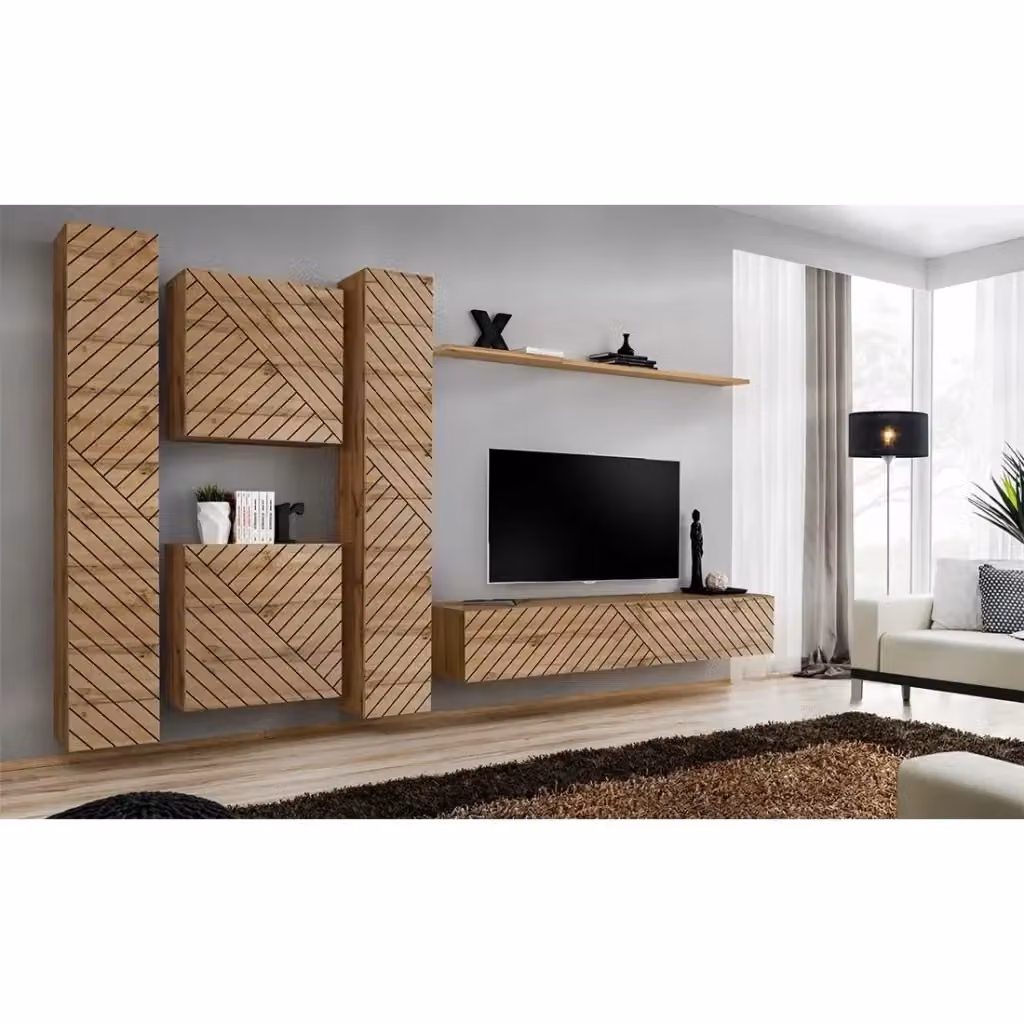 Set di mobili da soggiorno di design SWITCH VI Meublorama, colore quercia Wotan con finitura frontale fresata, L: 180 cm, P: 40 cm, H: 30 cm – 2