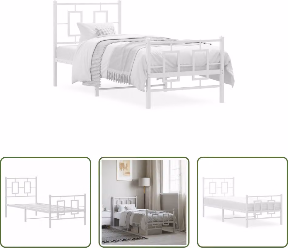 The Living Store Struttura letto con testiera e pediera in metallo bianco 80x200 cm