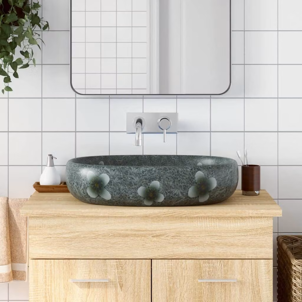 Lavabo da appoggio ovale in ceramica vidaXL Blu o Grigio L/P/H: 59 x 40 x 14 cm