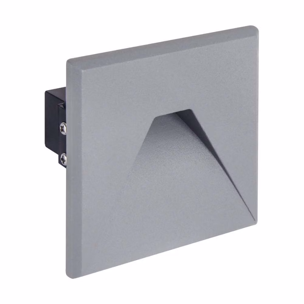 Lampada da facciata a LED da incasso, montaggio a filo muro, come applique per interni ed esterni, colore grigio, forma squadrata, luce bianca neutra