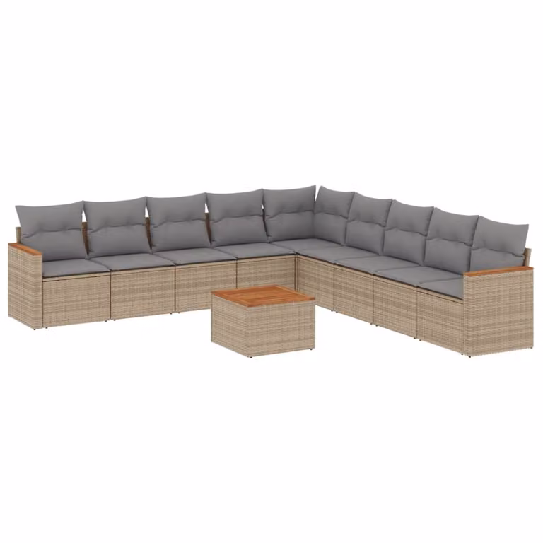 Set Divano da Giardino 10 pz con Cuscini Beige in Polyrattan