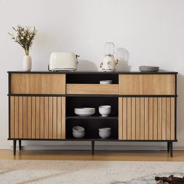 Armadio con 4 Ante Scorrevoli e 1 Cassetto ¨C MINIMAL ¨C Rovere e Nero, 160x40x80